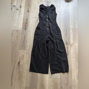 XCVI Black Wide-Leg Jumpsuit with Front Zip and Patch Pockets